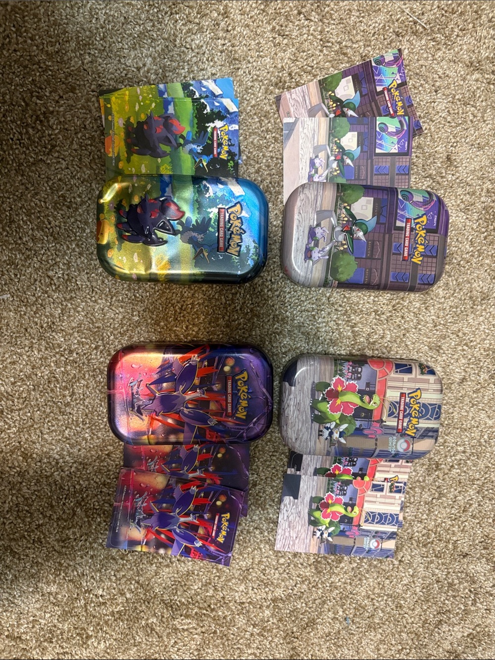 4 EMPTY Mini Pokemon Tins w/ Card and Sticker